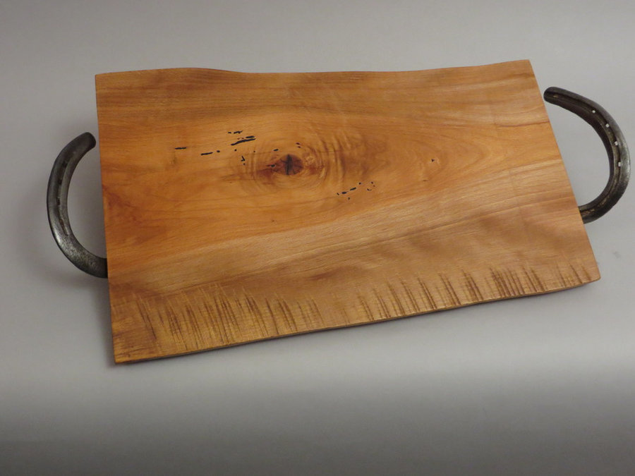 #1407 Reclaimed Beech Cut & Serve Tray w/ HorseShoe Handles 20"x11"