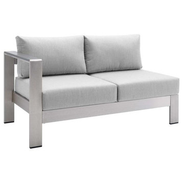 Modway Shore Fabric & Aluminum Outdoor Patio Left Arm Loveseat in Silver & Gray