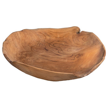 Massina Natural Teak Wood Hand Carved Table Top Decor Bowl