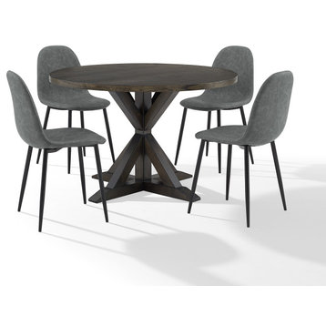 Hayden 5Pc Round Dining Set Table and 4 Chairs-Distressed Gray /Slate