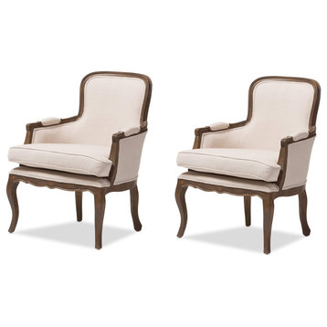 Baxton Studio Napoleon Traditional French Accent Chair, Ash, Set of 2