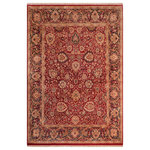 Bareens Designer Rugs - Antique Vegetable Dyed Anmol Agra Red/Blue Wool Rug - 8'0'' x 10'4'' - Designed with mesmerizing intricacy and gorgeous color palette, this hand-knotted masterpiece demonstrates the beauty and electrifying thrill of Pak Persian art. These meticulously hand-knotted Pak-Persian rug is made with pure wool and features breathtaking traditional, transitional, and tribal designs in bold luxurious color pallets. Known for their intricate designs these rugs are a reproduction of Persian rugs, made in Pakistan with unique Mughal designs. Made by master weavers using the same Persian texture, design and dying technique, we wanted to produce the most significant manifestation of Persian art, life, and culture. This rug is most famous for its exceptional quality, incredible designs, patterns, and vibrant rich color. Pak-Persian rugs made with Persian weave with high knot counts, which enables the high intricacy and detail found in the patterns are also referred to as "State of art", each color adds a rich beautiful detail in the artwork of this rug. The design, color, and beautiful chromatic composition with a vibrant sheen with intricate designs, exude beauty, elegance, and quality make this rug a masterpiece of its own.