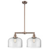Large Bell 2-Light LED Chandelier, Antique Copper, Glass: Clear