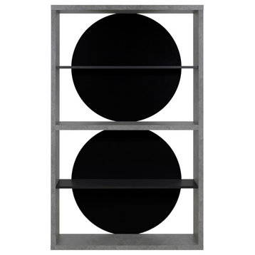 Zero Contemporary Unique Wood Book Shelf Display, Faux-Concrete/Pure Black