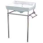 Whitehaus - Whitehaus WHV024-L33-1H-PN Single Hole Console Sink w/ Polished Nickel Leg - Whitehaus WHV024-L33-1H-PN Victoriahaus console with integrated rectangular bowl with single hole drill, Polished Nickel leg support, interchangable towel bar, backsplash and overflow.