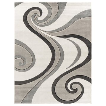 Silver Grey Swirls Hand-Carved Soft Living Room Modern Contemporary Area Rug, 8'