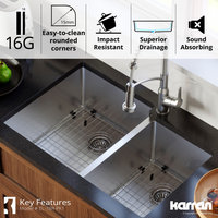 Karran Undermount Stainless Steel 33" 16-Gauge Double Bowl 60/40 Sink Kit