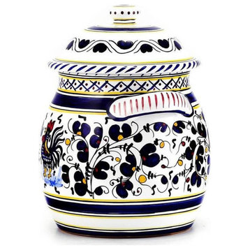 Biscotti Jar Vase Deruta Majolica Orvieto Rooster Blue Ceramic