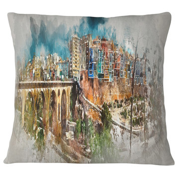 Villajoyosa Town Digital Art Panorama Cityscape Throw Pillow, 18"x18"