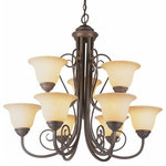 Trans Globe Lighting - Laredo 29.5" Chandelier - The Laredo 29.5" Chandelier illuminates any room it is placed in and provides an elegant look to the living space. The body of the chandelier stands out among decor with its bold and glamorous design.  This Spanish style two tiered, nine-light chandelier features an elegant Antique Bronze finished metal frame with soft scrolls.  Each arm holds a bell shaped Crushed Stone glass shade, bringing new style to classic appeal.  This fixture includes a decorative chain for hanging.  The Laredo Collection includes a wide offering of matching indoor light fixtures, giving it added flexibility for use in any home.