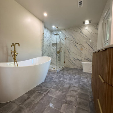 Spa Bathroom with Freestanding Tub and Walk-In Shower