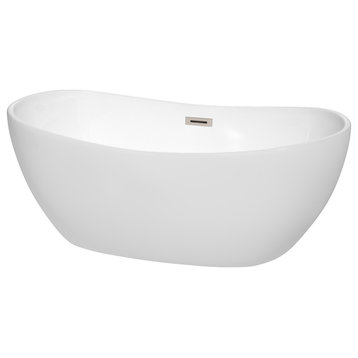 Rebecca 60 to 70" Freestanding Bathtub with options, Brushed Nickel Trim, 60 Inch, No Faucet