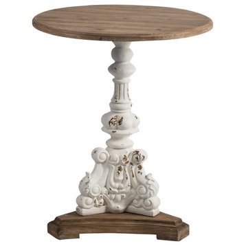 Benzara BM284905 Prana 31" Accent Table, Expertly Carved, Antique White