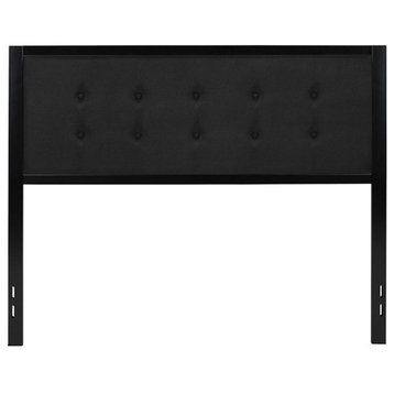 Bristol Metal Tufted Upholstered Queen Size Headboard, Black Fabric