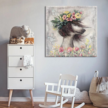 Handmade canvas painting with floral accents Abstract wall art "Ease"