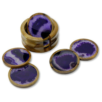 Purple Cosmos Cedar and Agate Coasters, 7-Piece Set
