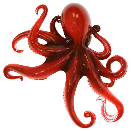 Coastal Sea Creature Red Octopus 9 Inch Wall Decor Resin Plaque