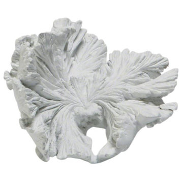 Organic Shape White Volcanic Flower Sculpture 8" Open Volcano Rose Faux Wood