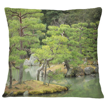 Japanese Garden in Early Autumn Landscape Photography Throw Pillow, 16"x16"