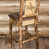 Barstool With Back, Saddle Upholstery With Laser Engraved Bronc Design