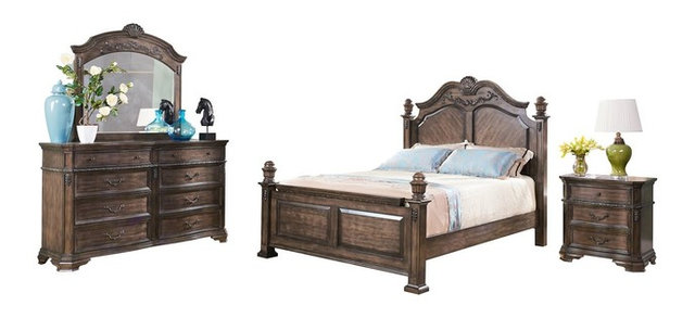 Laconia 4 Piece French Country Queen Bed Nightstand Dresser Laconia 4 Piece French Country Queen Bed Nightstand Dresser Mirror Brown