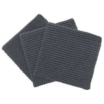 Wipe Perla Knitted Dish Cloths Set of 3 Cotton, Magnet/Charcoal