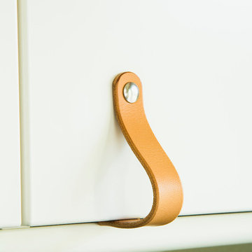Natural Leather Handles on White Kitchen