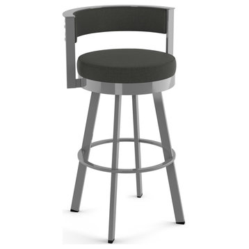 Amisco Browser Swivel Counter and Bar Stool, Charcoal Grey Polyester / Metallic Grey Metal, Counter Height