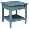 Classic End Table, Hardwood Frame & Drawer With Round Knobs, Antique Ocean Blue