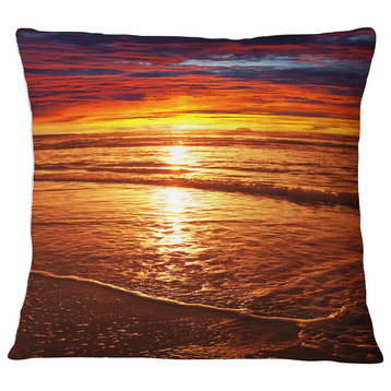 Colorful Sunset Mirrored in Waters Modern Beach Throw Pillow, 16"x16"