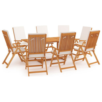 vidaXL Solid Teak Wood Patio Dining Set 9 Piece with Cushions Garden Dinner