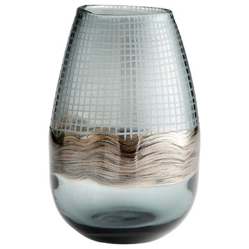 Cyan Small Axiom Vase 09970, Clear and Glitter Gold