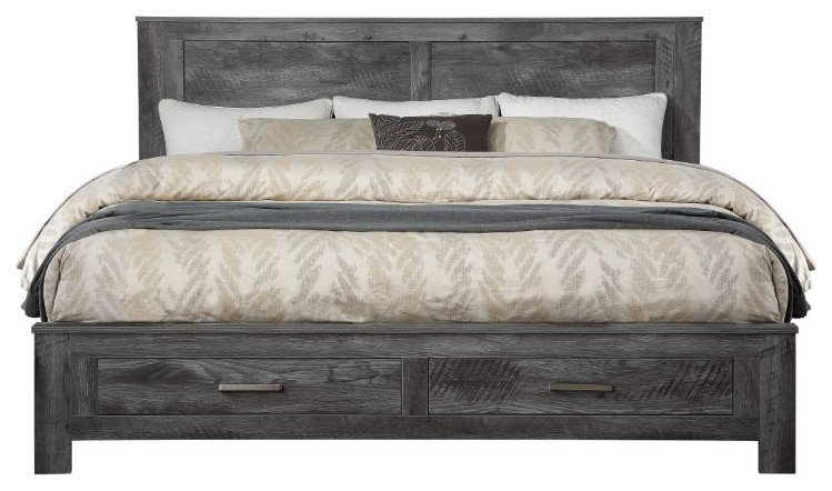 Acme Vidalia Queen Bed With Storage Rustic Gray Oak - Farmhouse - Panel ...