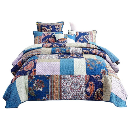 Paisley Night Bohemian Reversible Cotton Patchwork Reversible Quilt, King