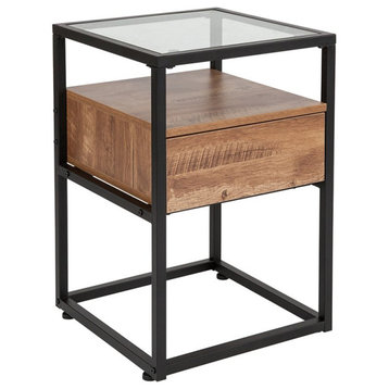 Flash Furniture Cumberland 16" Square Glass Top End Table in Brown and Black