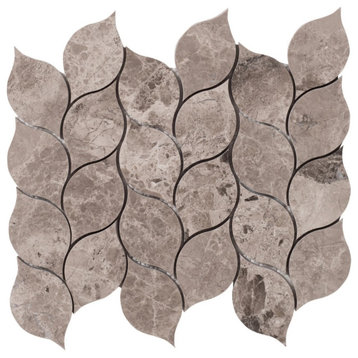Silver Shadow Marble Leaf Design on 12" x 12" Mesh Mosaic Tile (10 sqft per box)