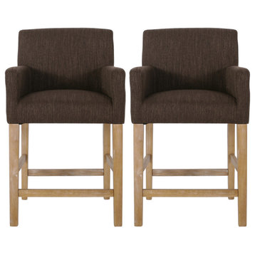 Chaparral Contemporary Fabric Upholstered Wood 26" Counter Stools, Set of 2, Brown/Weathered Natural