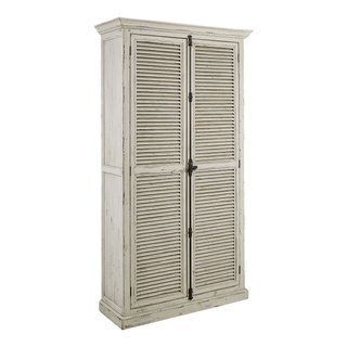 Wynford Louvered Door Pine Armoire in Distressed White - Farmhouse ...