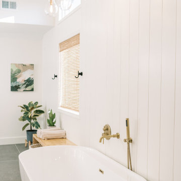 Warm Modern Primary Bathroom Remodel in Olathe