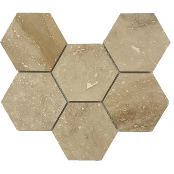 Patara 4" Hexagon 12"x12" Honed Travertine Mesh Mosaic Tile (10 sqft per box)