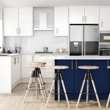 White & Indigo Blue Modern Kitchen Set | Inspired Elements | London