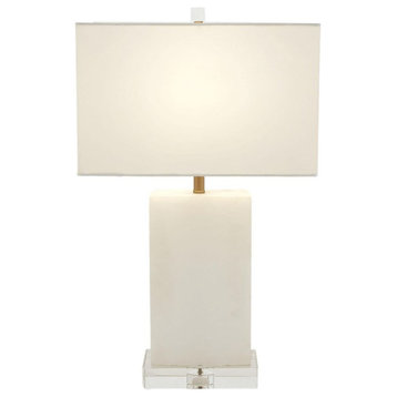 Elegant White Alabaster Stone Slab Table Lamp 27 in Classic Minimalist Veined