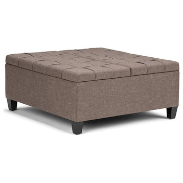Classic Storage Ottoman, Square Design With Tufted Split Lift Up Top, Fawn Brown
