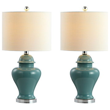 Qin 22" Ceramic/Iron Classic Cottage LED Table Lamp, Jade Green by JONATHAN  Y
