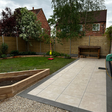 Gravel, Porcelain Patio and Sleeper Bed Laid Out Together