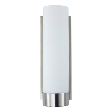1-Light Bath Vanity Elina Wall Sconce With Frosted Glass Shade, Brushed Nickel