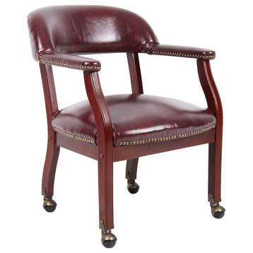 Boss Captain'S Chair, Burgundy Vinyl With Casters