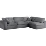 Meridian Furniture - Serene Linen Textured Fabric Deluxe Comfort 4-Piece L-Shaped Sectional, Gray - There's lots to love about the Serene linen textured deluxe cloud-like comfort modular collection, and this piece is not an exception. The soft Gray linen textured fabric is cozy and sleek to the touch while the overstuffed down/feather cushions provide gentle support so you can relax and unwind like a VIP. Customize your seating with this modular set by adding the pieces you like most. Latches under each piece make it easy to snap them into position for a look that's modern yet welcoming.