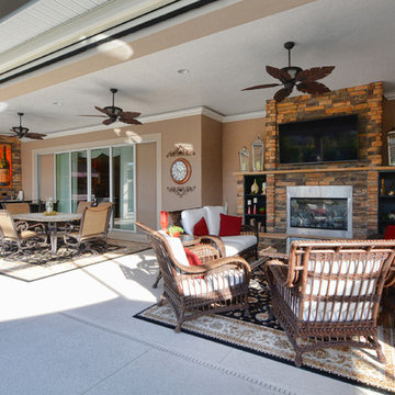 Transitional Style Fireplace, Summer Kitchen, & Concrete Cage