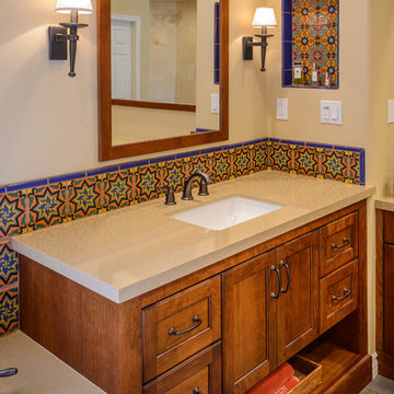 Mediterranean Style Master Bathroom with Large Spa Tub